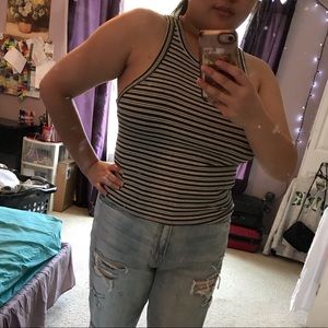 Olive and white striped tank top